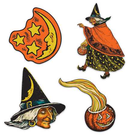 Witch, Moon & Pumpkin Cutouts (4/pkg)